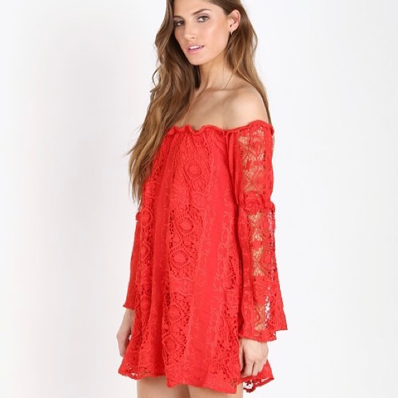 For Love & Lemons Garden Rose Dress Hot Red - Picture 4 of 4